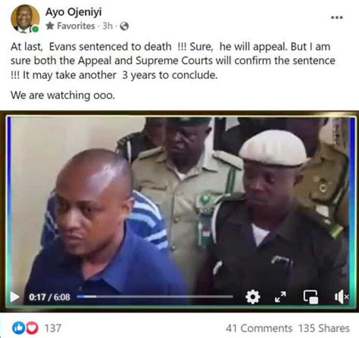 Billionaire kidnapper, Evans, not sentenced to death by court as claimed on social media (fact-check)