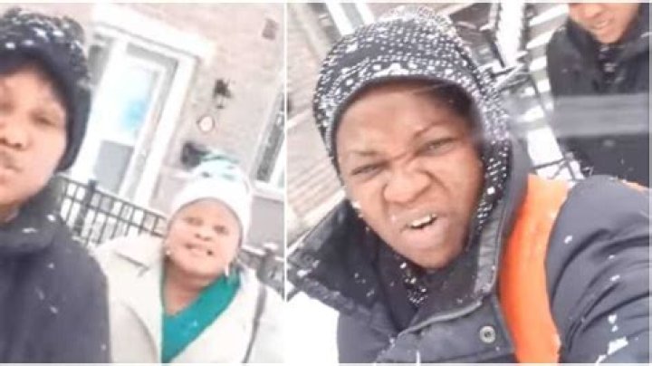 Mama No Network, Iya Ibadansneh and Friend Complain As Snow Falls on Them in Canada, Funny Video Emerges