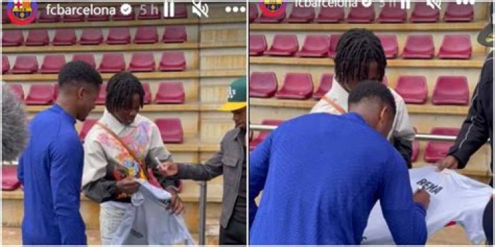 Rema Links Up With Top Barcelona Players During Training Calls Them Brothers As He Gets a Customised Jersey