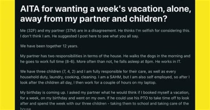 SAHM Asks Husband If She Can Go on a Solo Trip for her Birthday, He Calls Her "Selfish"